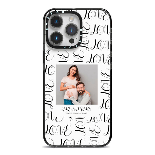 Happy Valentines Day Photo Upload iPhone 14 Pro Max Black Impact Case on Silver phone