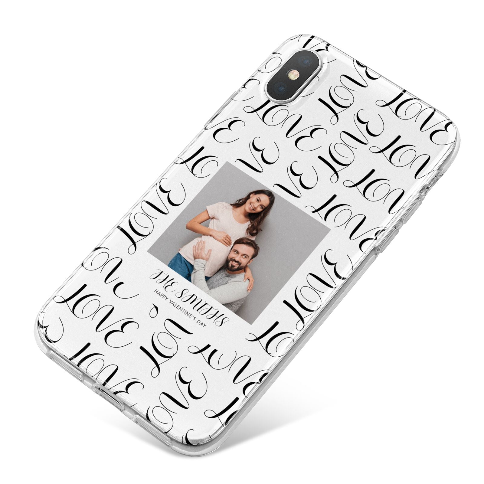 Happy Valentines Day Photo Upload iPhone X Bumper Case on Silver iPhone