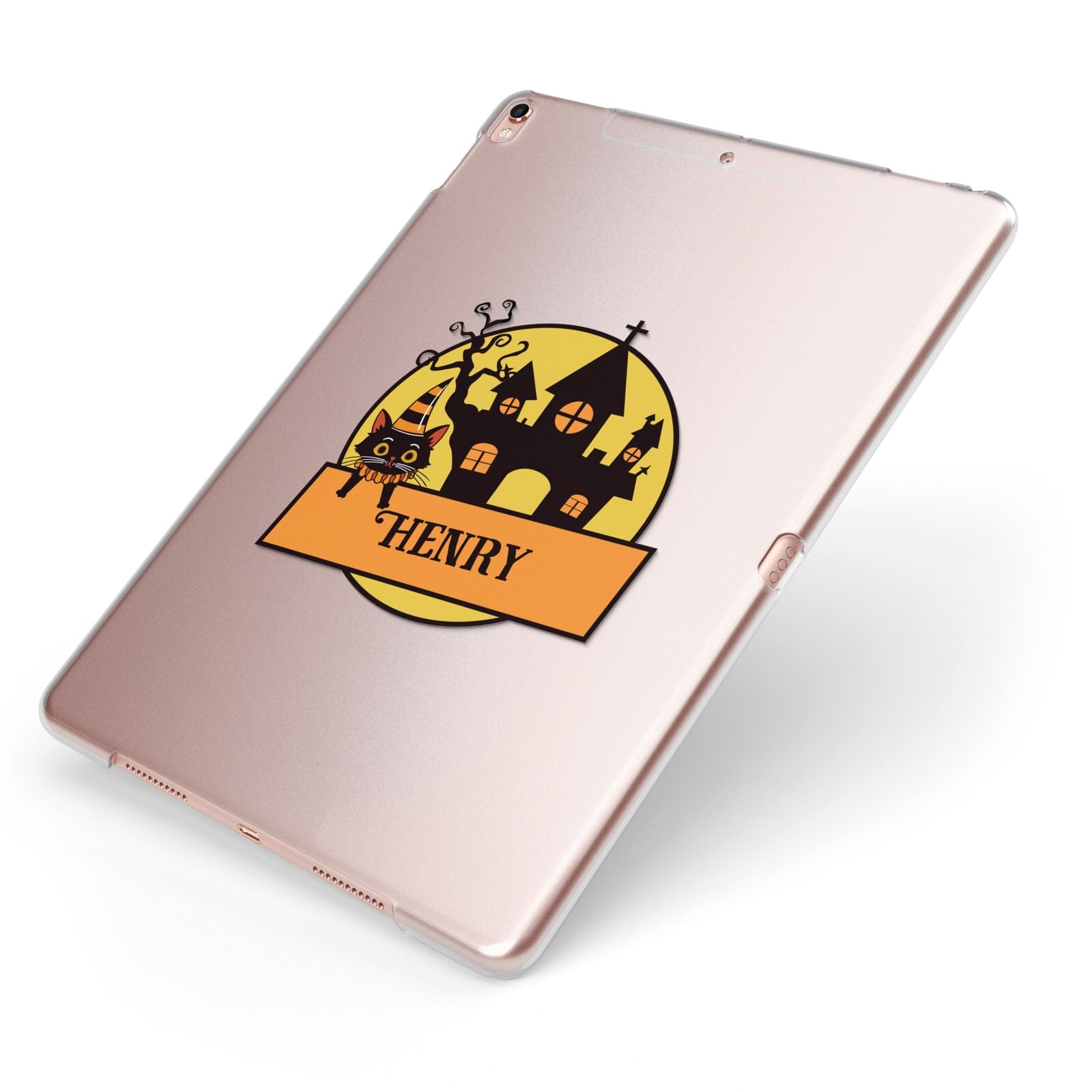 Haunted House Silhouette Custom Apple iPad Case on Rose Gold iPad Side View
