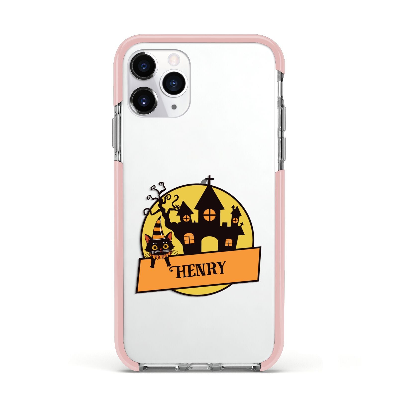 Haunted House Silhouette Custom Apple iPhone 11 Pro in Silver with Pink Impact Case