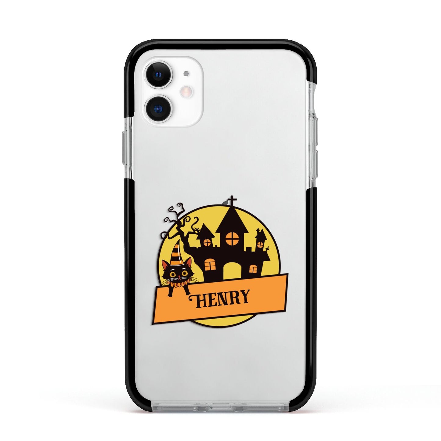 Haunted House Silhouette Custom Apple iPhone 11 in White with Black Impact Case