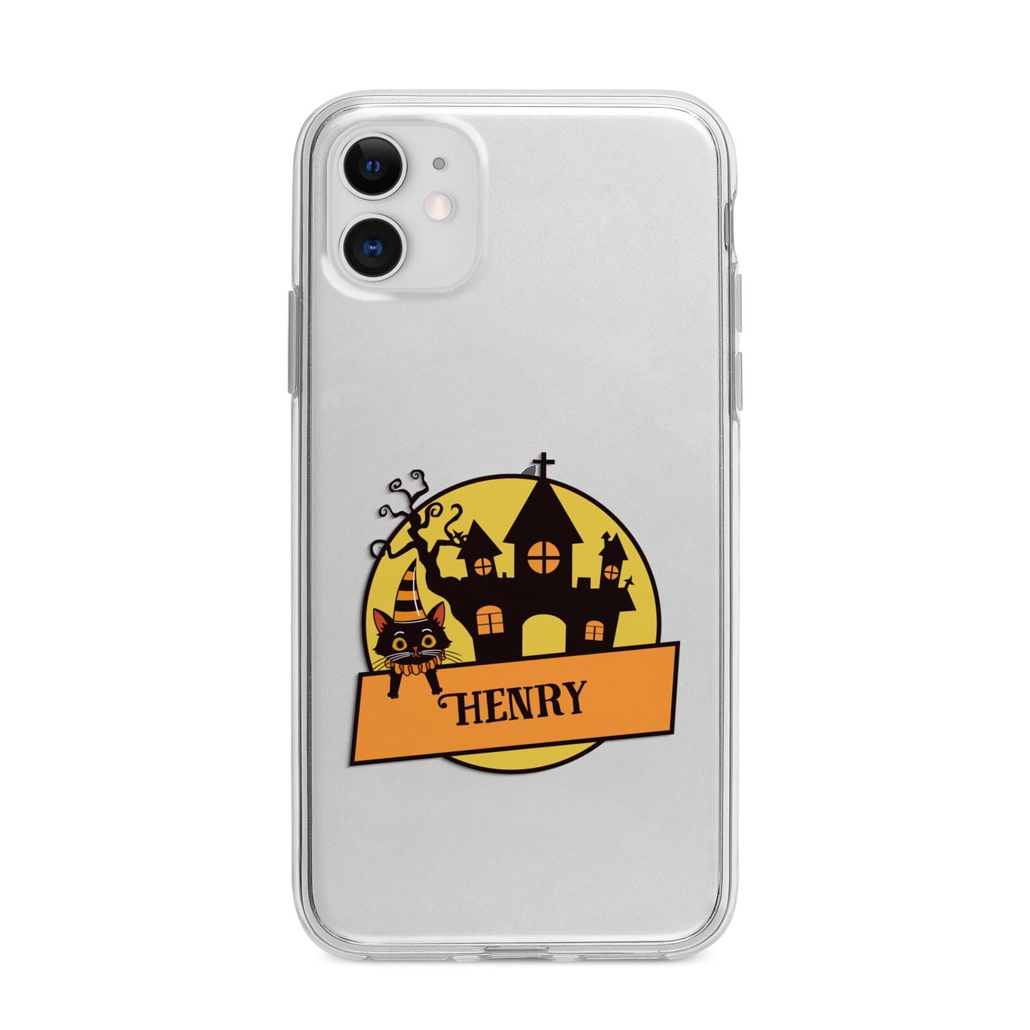 Haunted House Silhouette Custom Apple iPhone 11 in White with Bumper Case