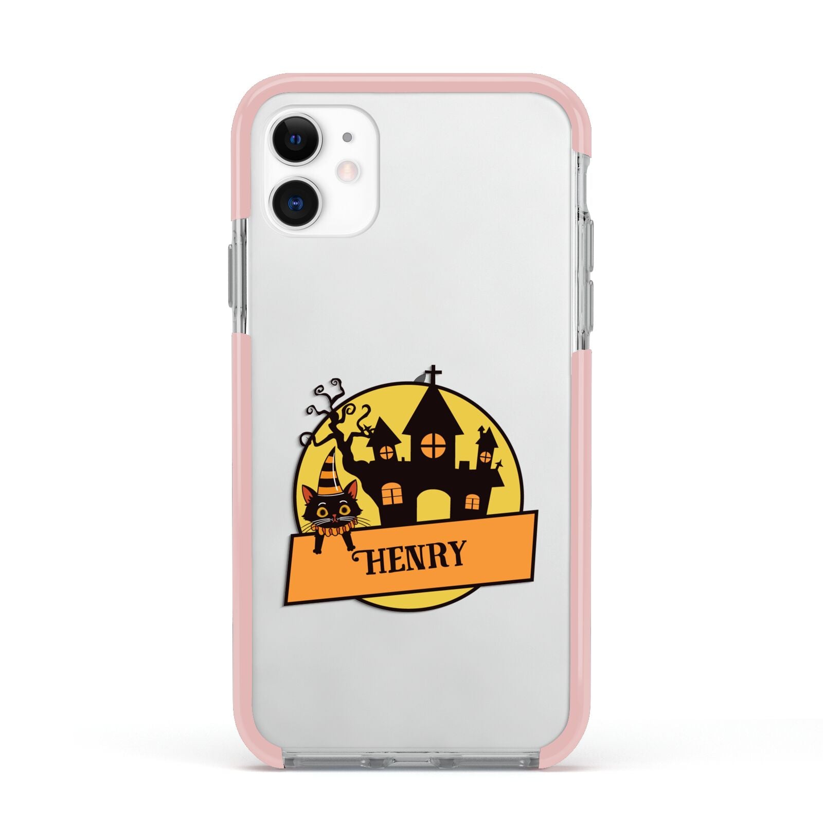 Haunted House Silhouette Custom Apple iPhone 11 in White with Pink Impact Case