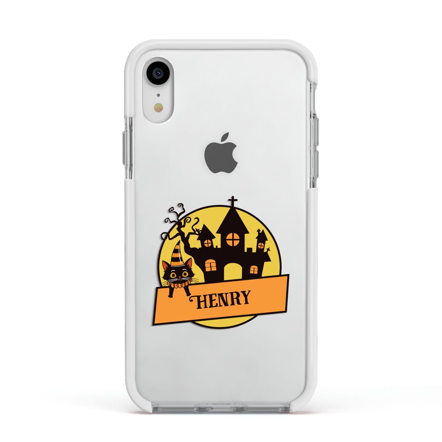 Haunted House Silhouette Custom Apple iPhone XR Impact Case White Edge on Silver Phone