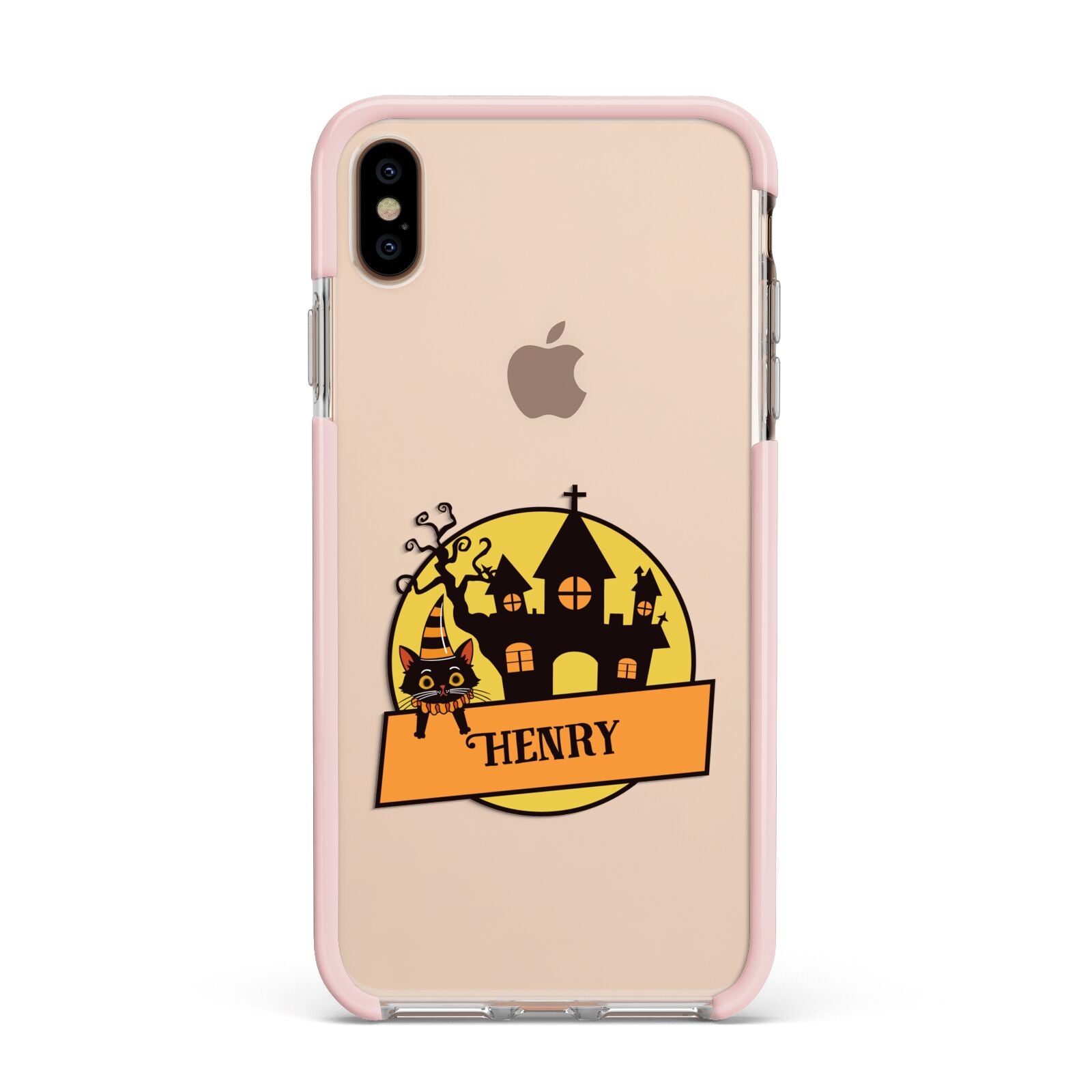 Haunted House Silhouette Custom Apple iPhone Xs Max Impact Case Pink Edge on Gold Phone