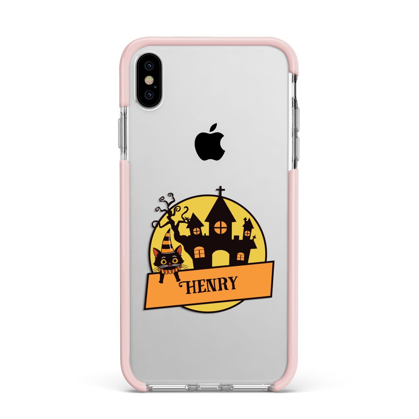 Haunted House Silhouette Custom Apple iPhone Xs Max Impact Case Pink Edge on Silver Phone