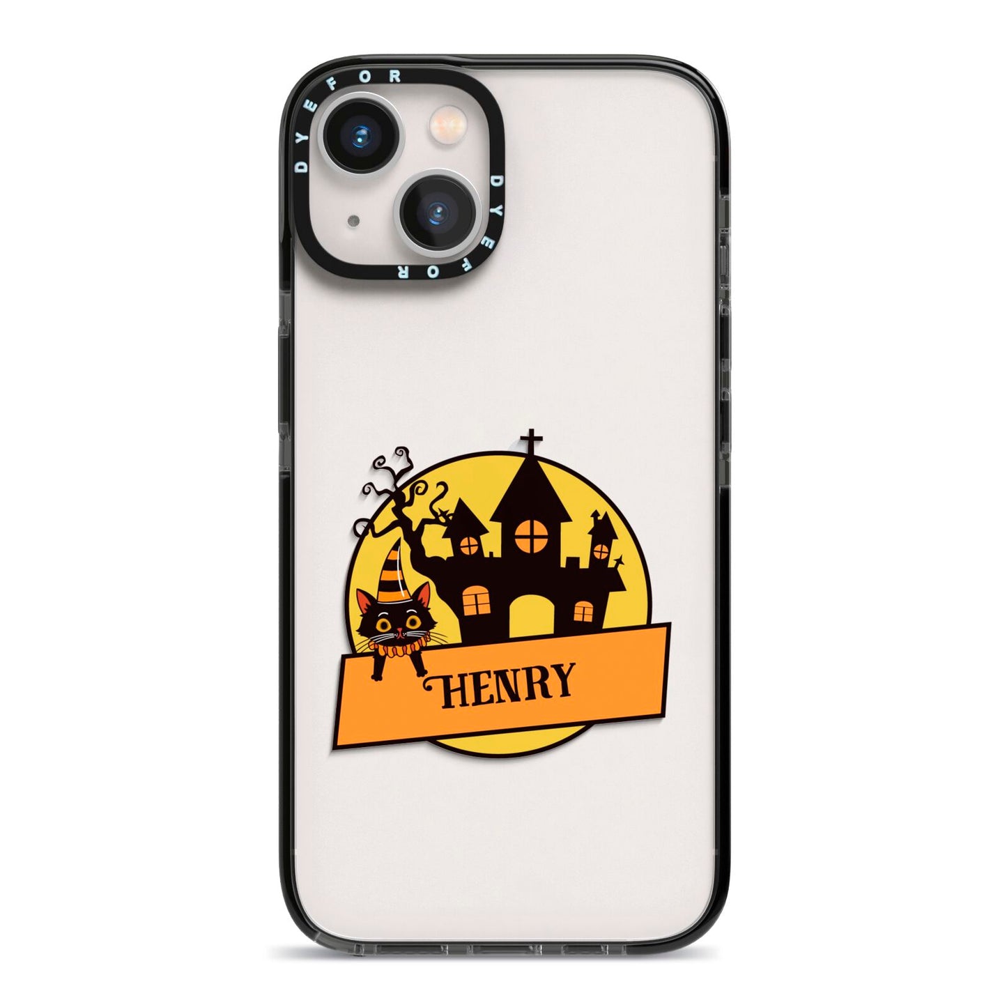 Haunted House Silhouette Custom iPhone 13 Black Impact Case on Silver phone