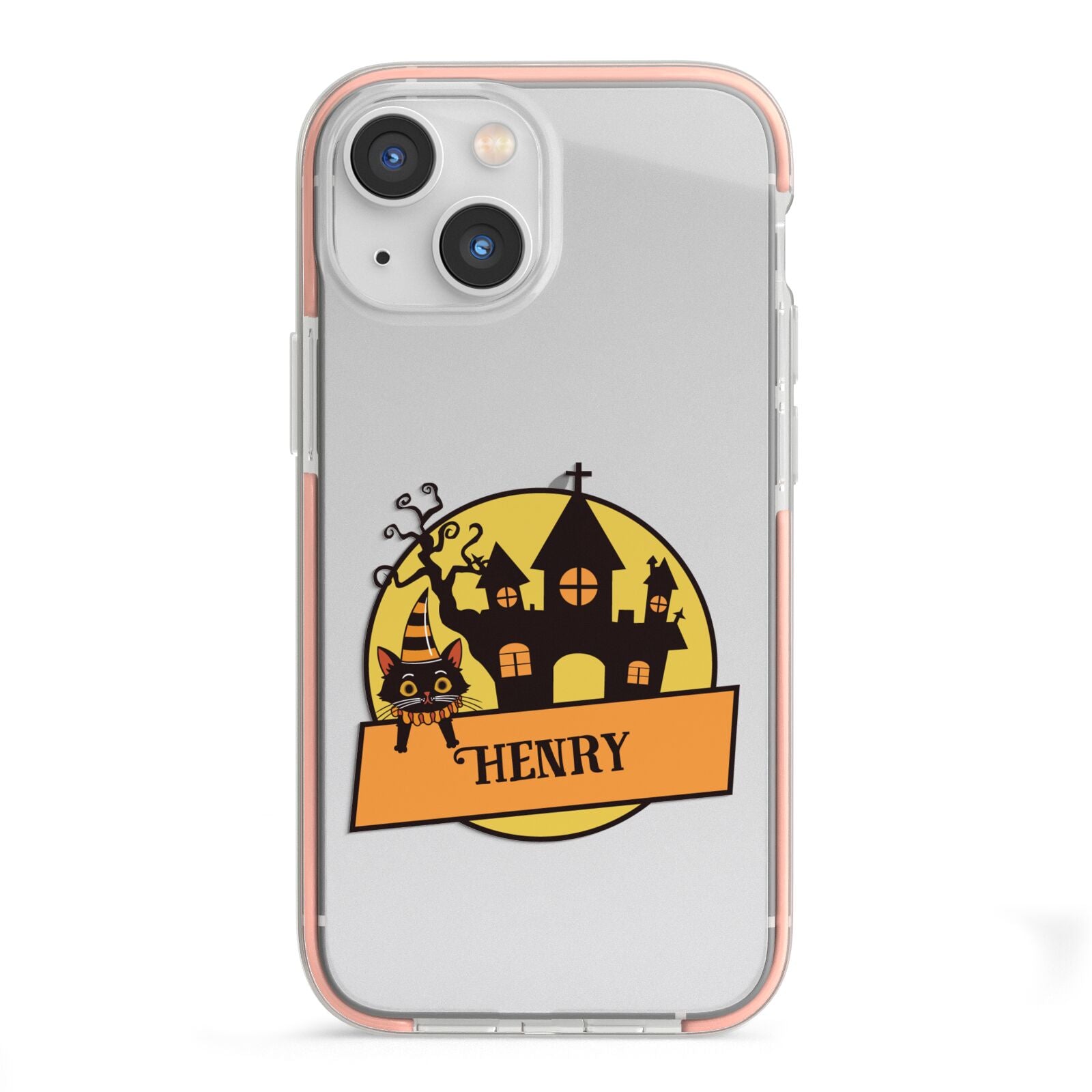 Haunted House Silhouette Custom iPhone 13 Mini TPU Impact Case with Pink Edges