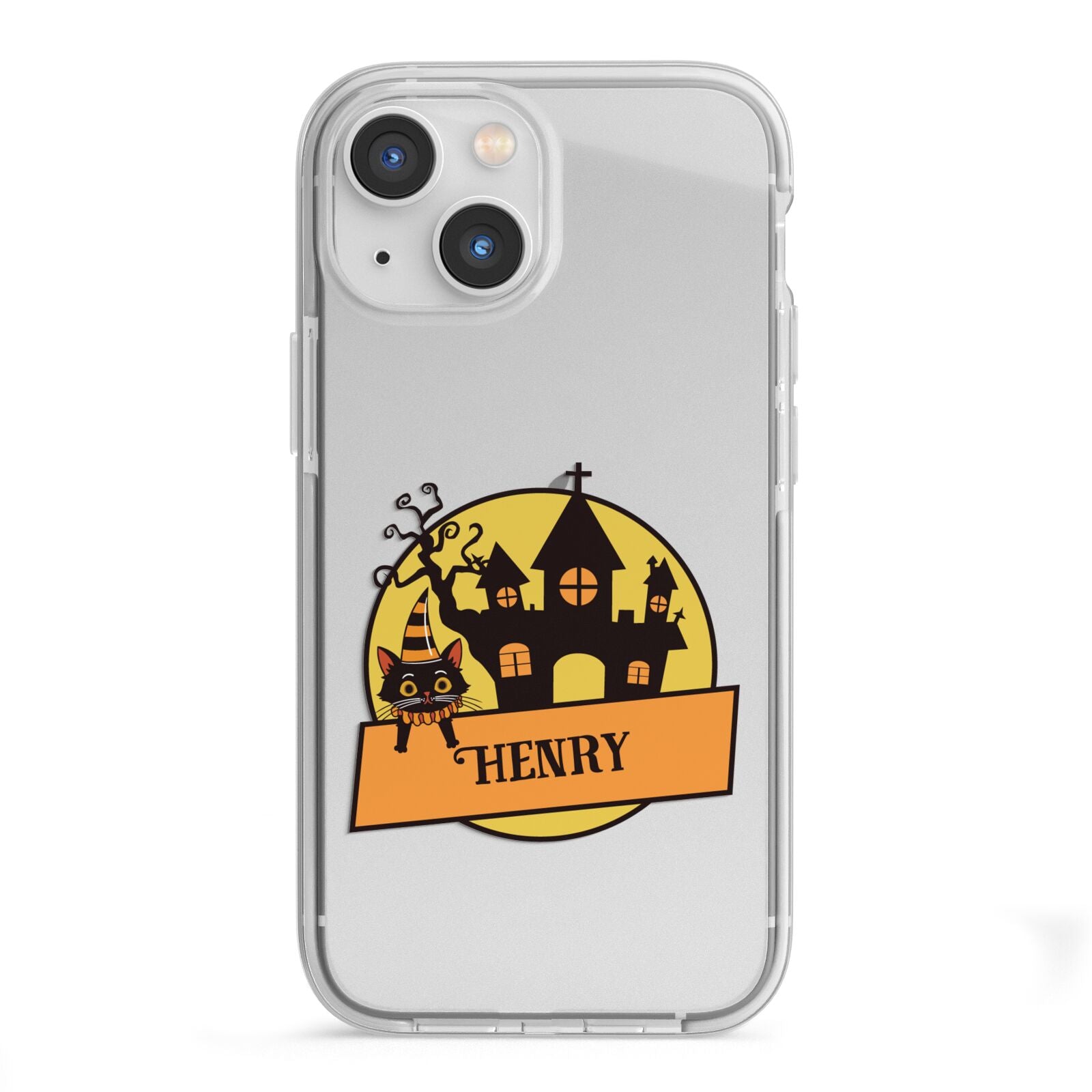 Haunted House Silhouette Custom iPhone 13 Mini TPU Impact Case with White Edges