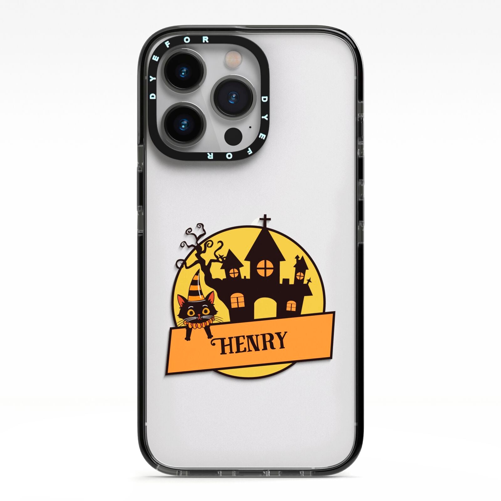 Haunted House Silhouette Custom iPhone 13 Pro Black Impact Case on Silver phone