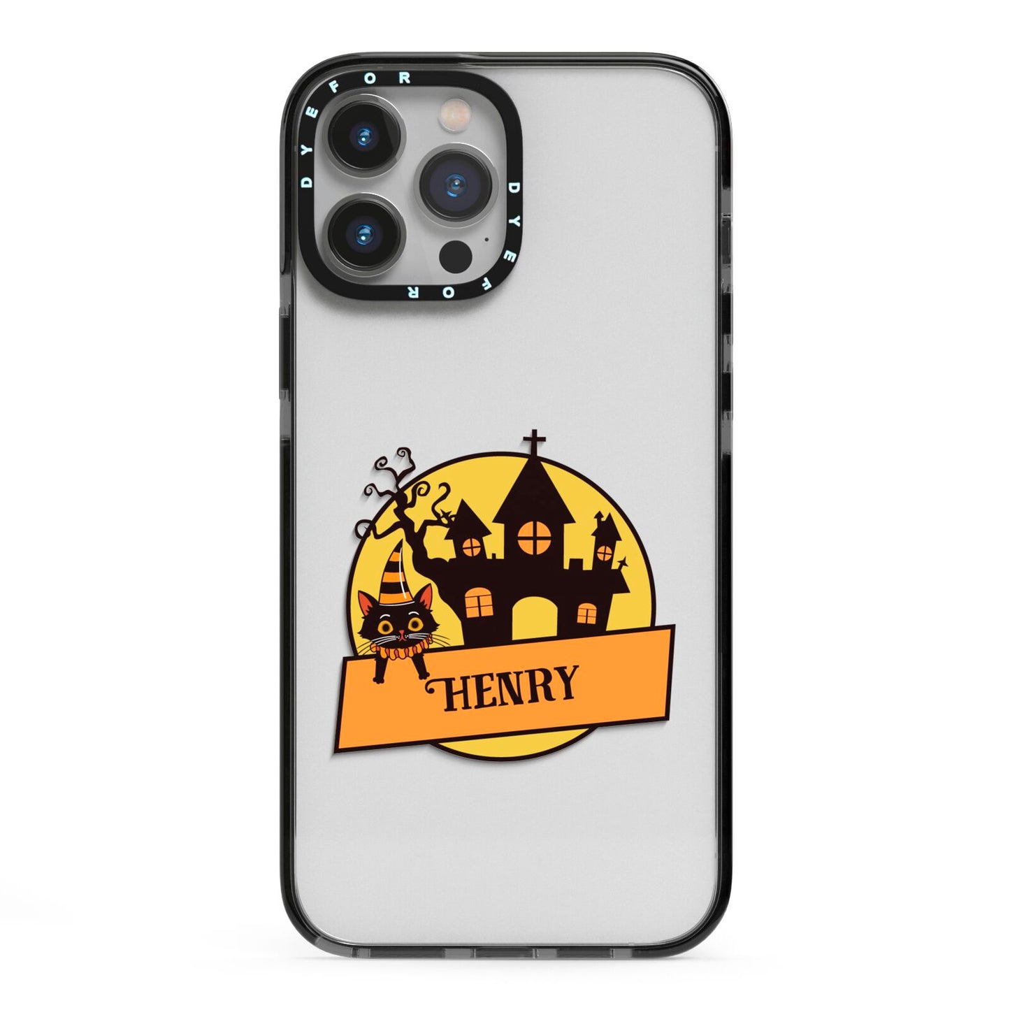 Haunted House Silhouette Custom iPhone 13 Pro Max Black Impact Case on Silver phone