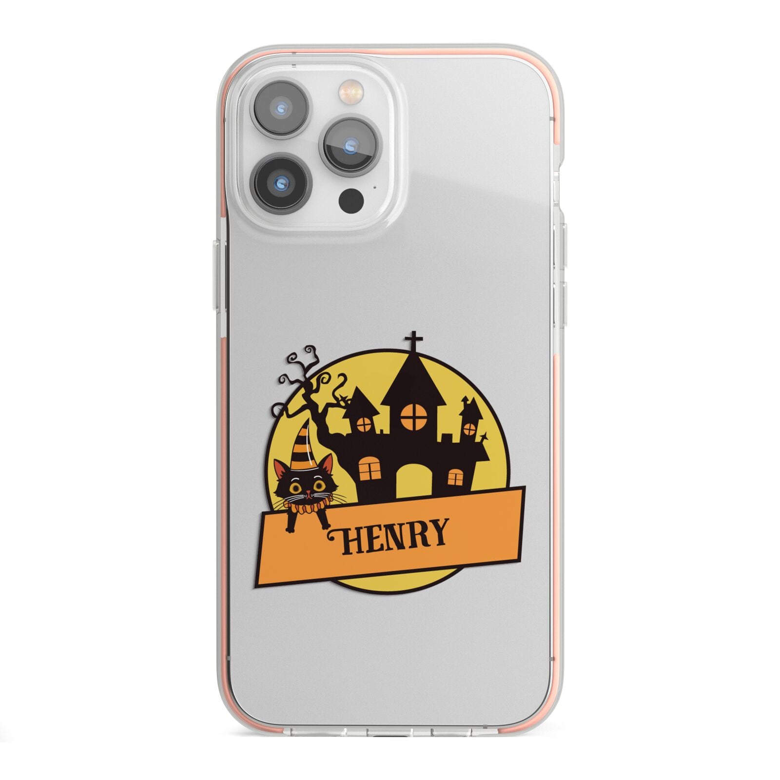 Haunted House Silhouette Custom iPhone 13 Pro Max TPU Impact Case with Pink Edges