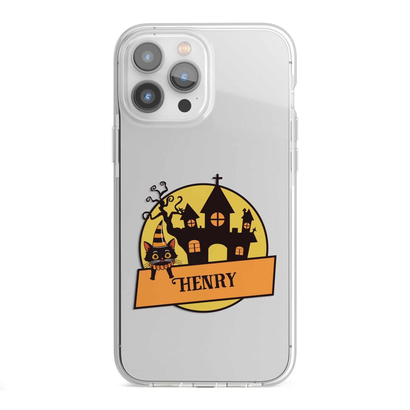 Haunted House Silhouette Custom iPhone 13 Pro Max TPU Impact Case with White Edges