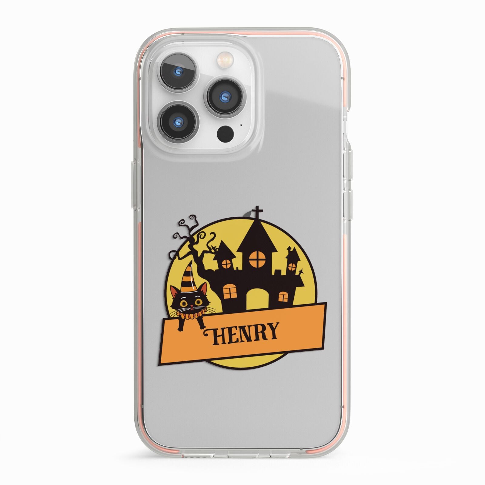 Haunted House Silhouette Custom iPhone 13 Pro TPU Impact Case with Pink Edges