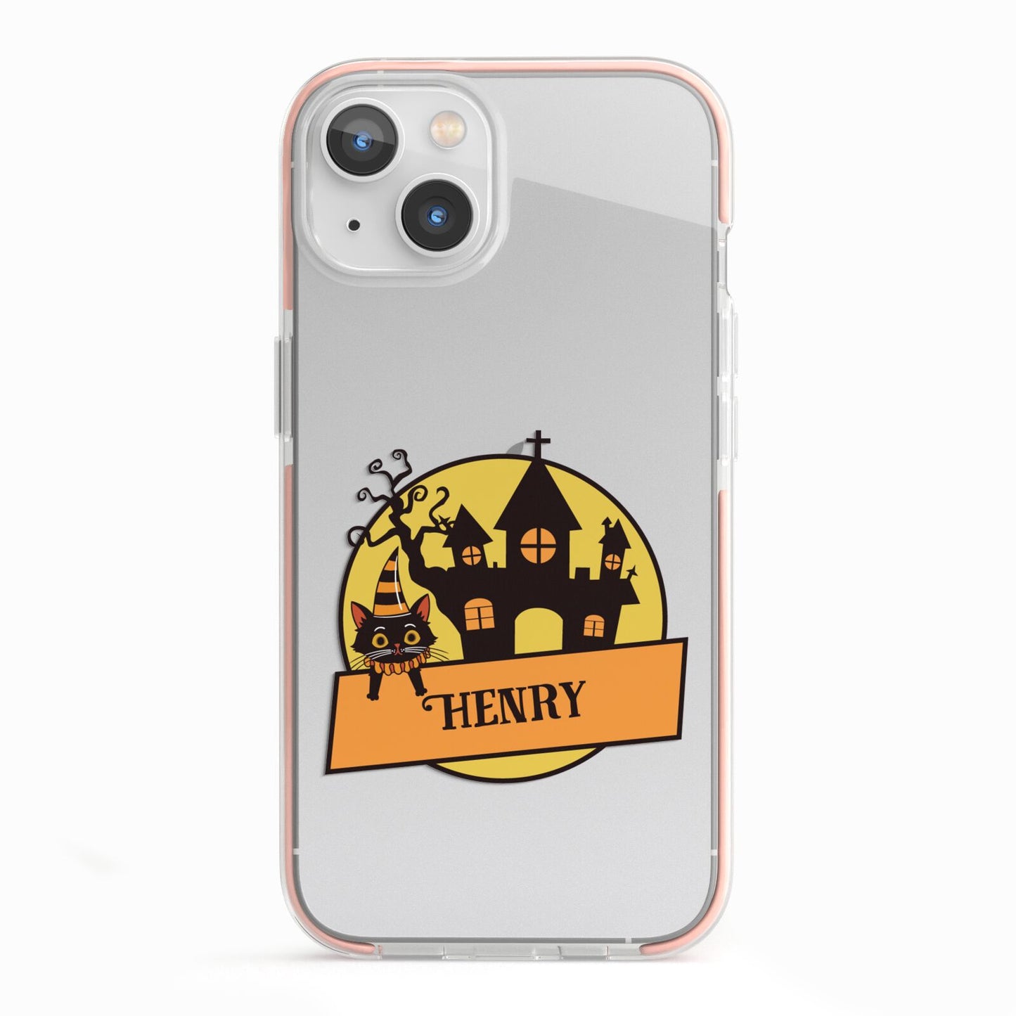 Haunted House Silhouette Custom iPhone 13 TPU Impact Case with Pink Edges