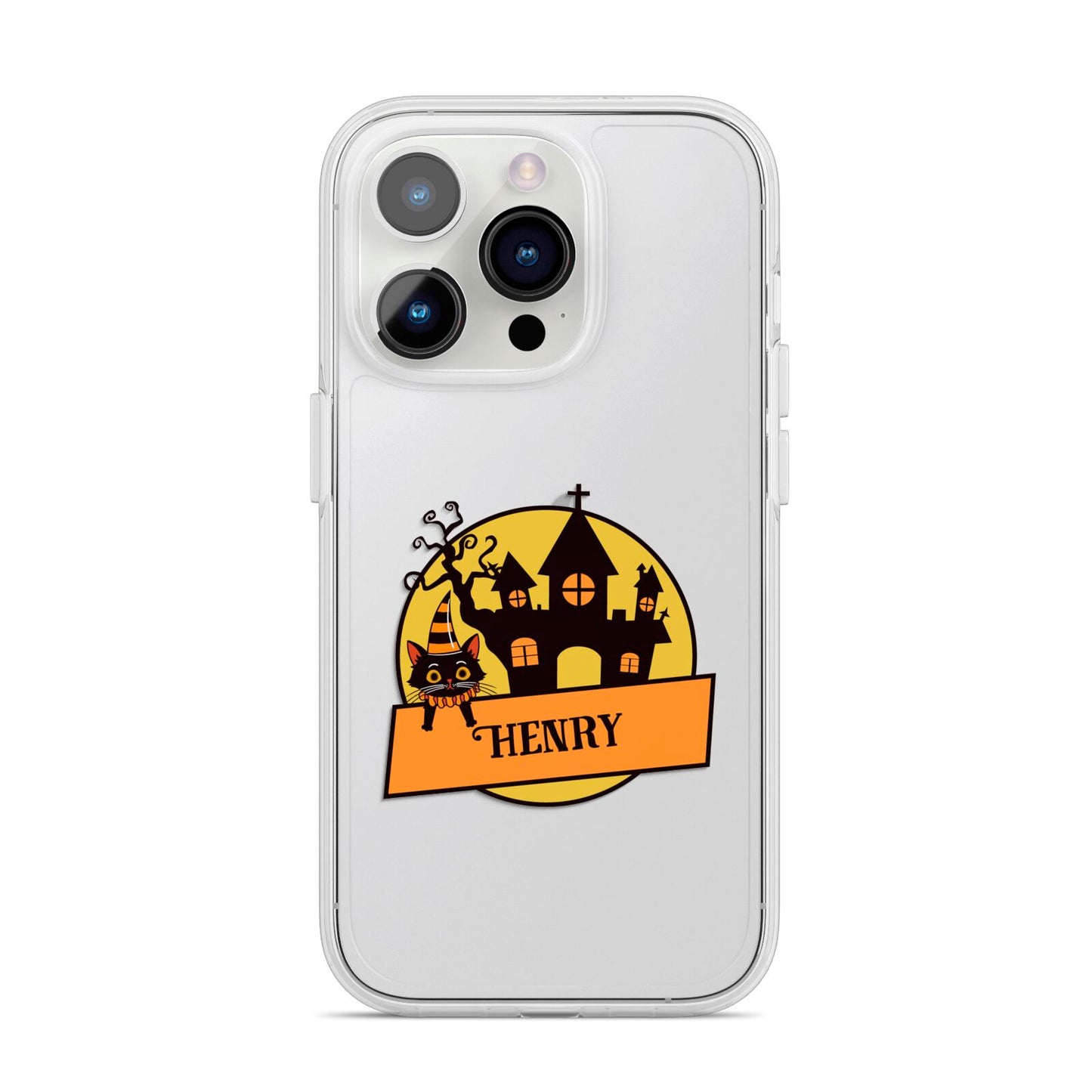 Haunted House Silhouette Custom iPhone 14 Pro Clear Tough Case Silver