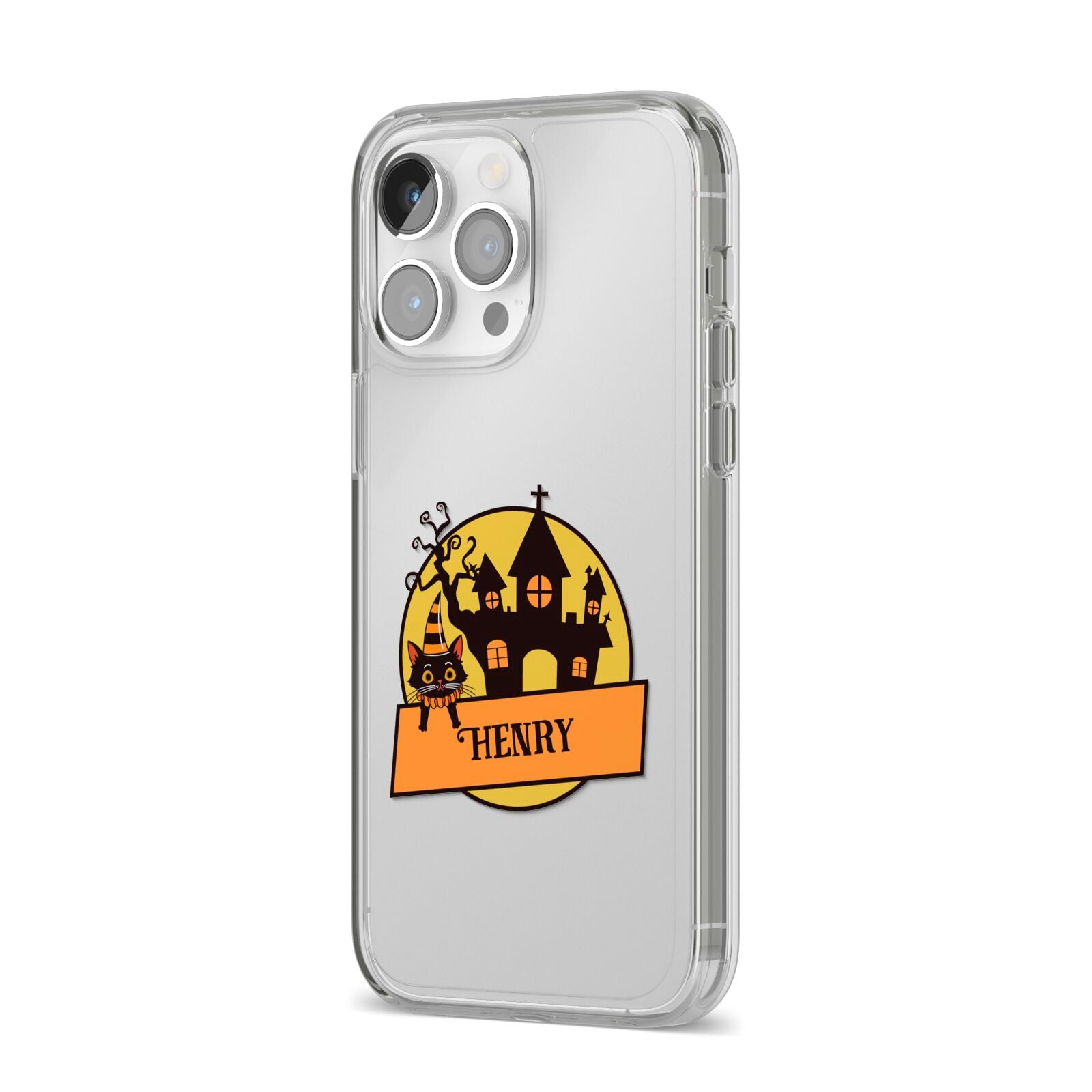 Haunted House Silhouette Custom iPhone 14 Pro Max Clear Tough Case Silver Angled Image