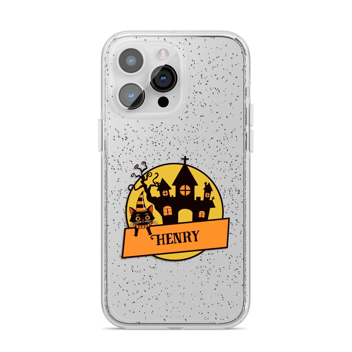 Haunted House Silhouette Custom iPhone 14 Pro Max Glitter Tough Case Silver