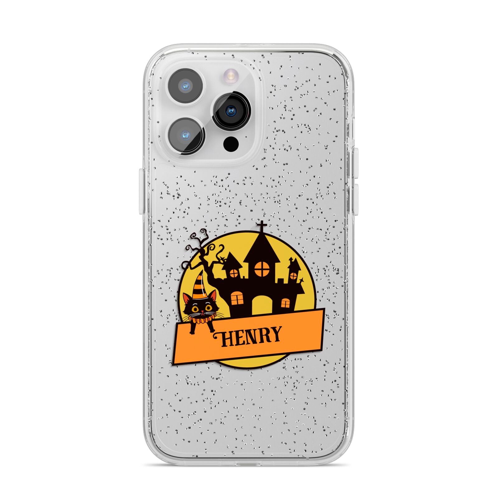 Haunted House Silhouette Custom iPhone 14 Pro Max Glitter Tough Case Silver