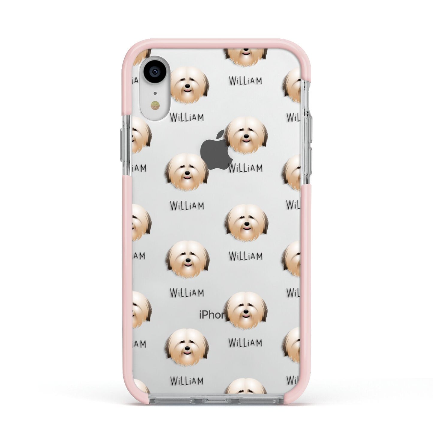 Havanese Icon with Name Apple iPhone XR Impact Case Pink Edge on Silver Phone