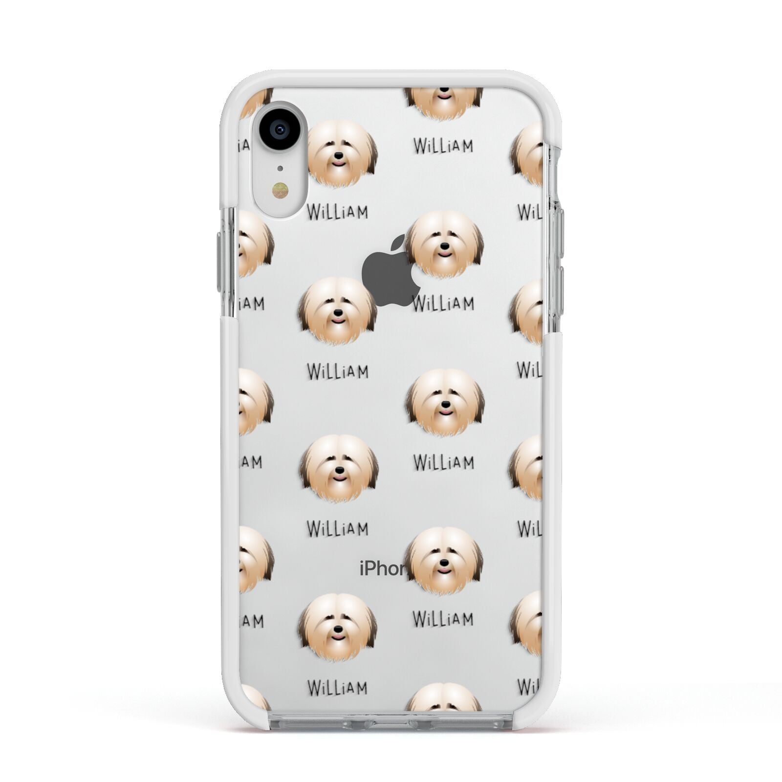 Havanese Icon with Name Apple iPhone XR Impact Case White Edge on Silver Phone