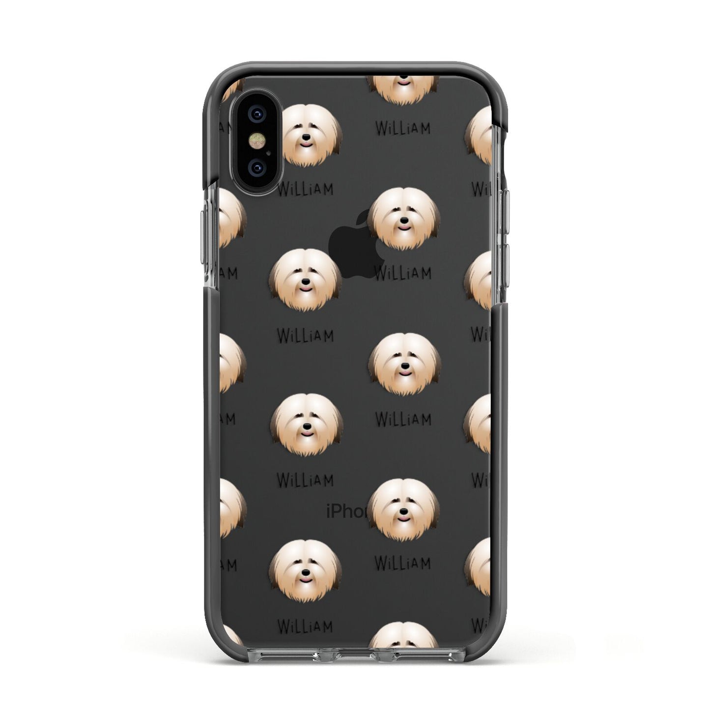 Havanese Icon with Name Apple iPhone Xs Impact Case Black Edge on Black Phone