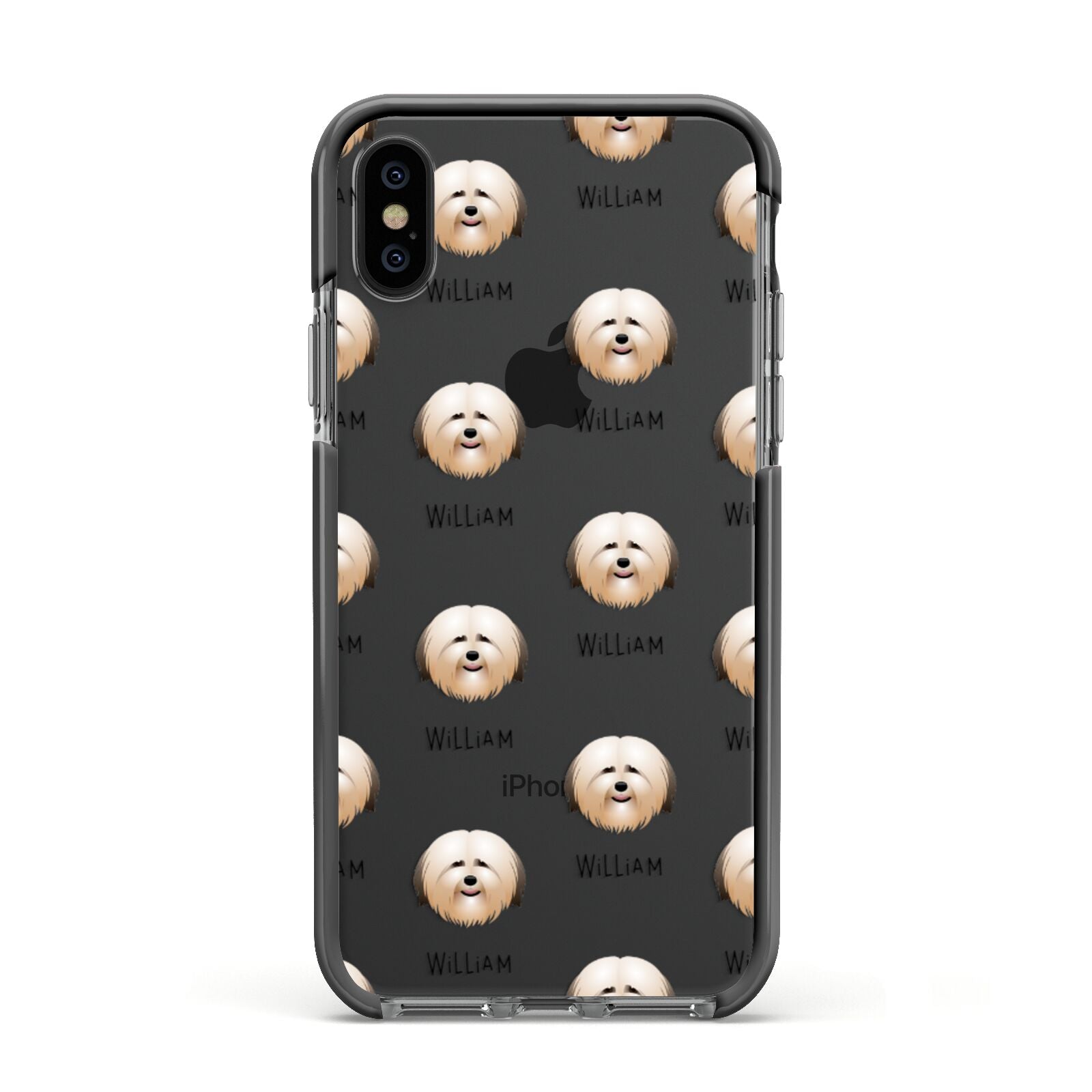 Havanese Icon with Name Apple iPhone Xs Impact Case Black Edge on Black Phone