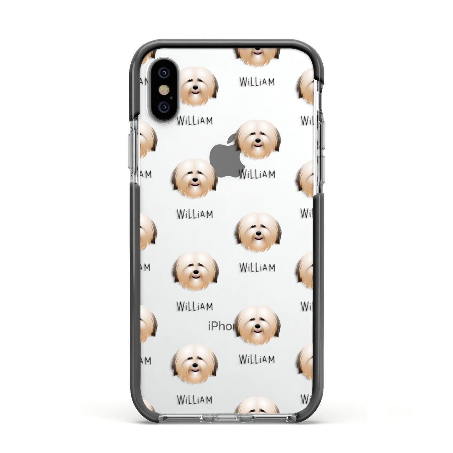 Havanese Icon with Name Apple iPhone Xs Impact Case Black Edge on Silver Phone