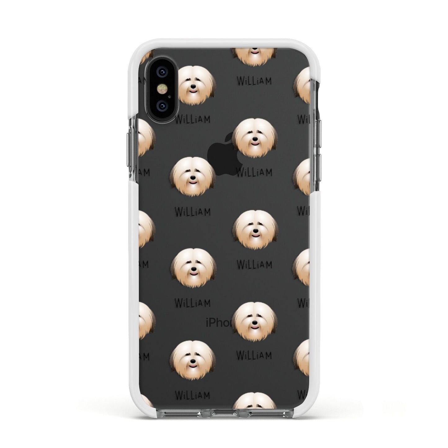 Havanese Icon with Name Apple iPhone Xs Impact Case White Edge on Black Phone
