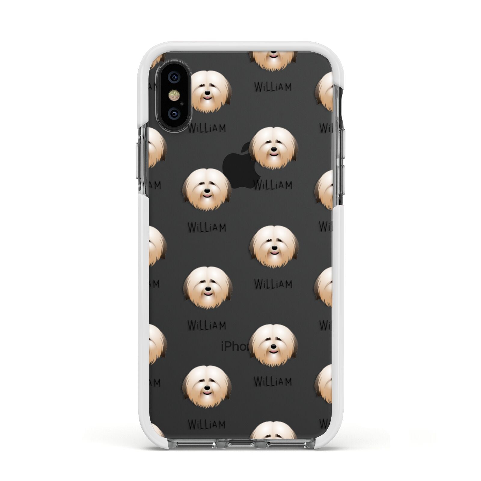 Havanese Icon with Name Apple iPhone Xs Impact Case White Edge on Black Phone