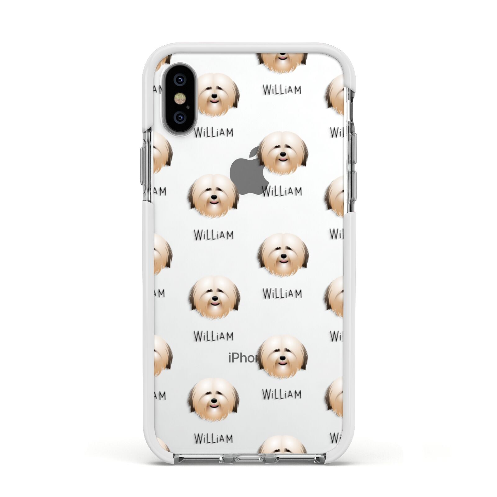 Havanese Icon with Name Apple iPhone Xs Impact Case White Edge on Silver Phone