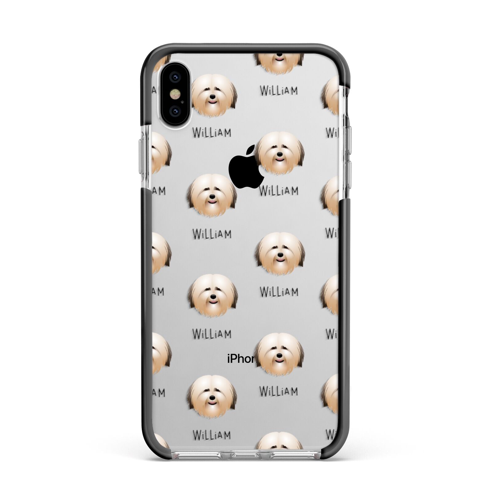 Havanese Icon with Name Apple iPhone Xs Max Impact Case Black Edge on Silver Phone
