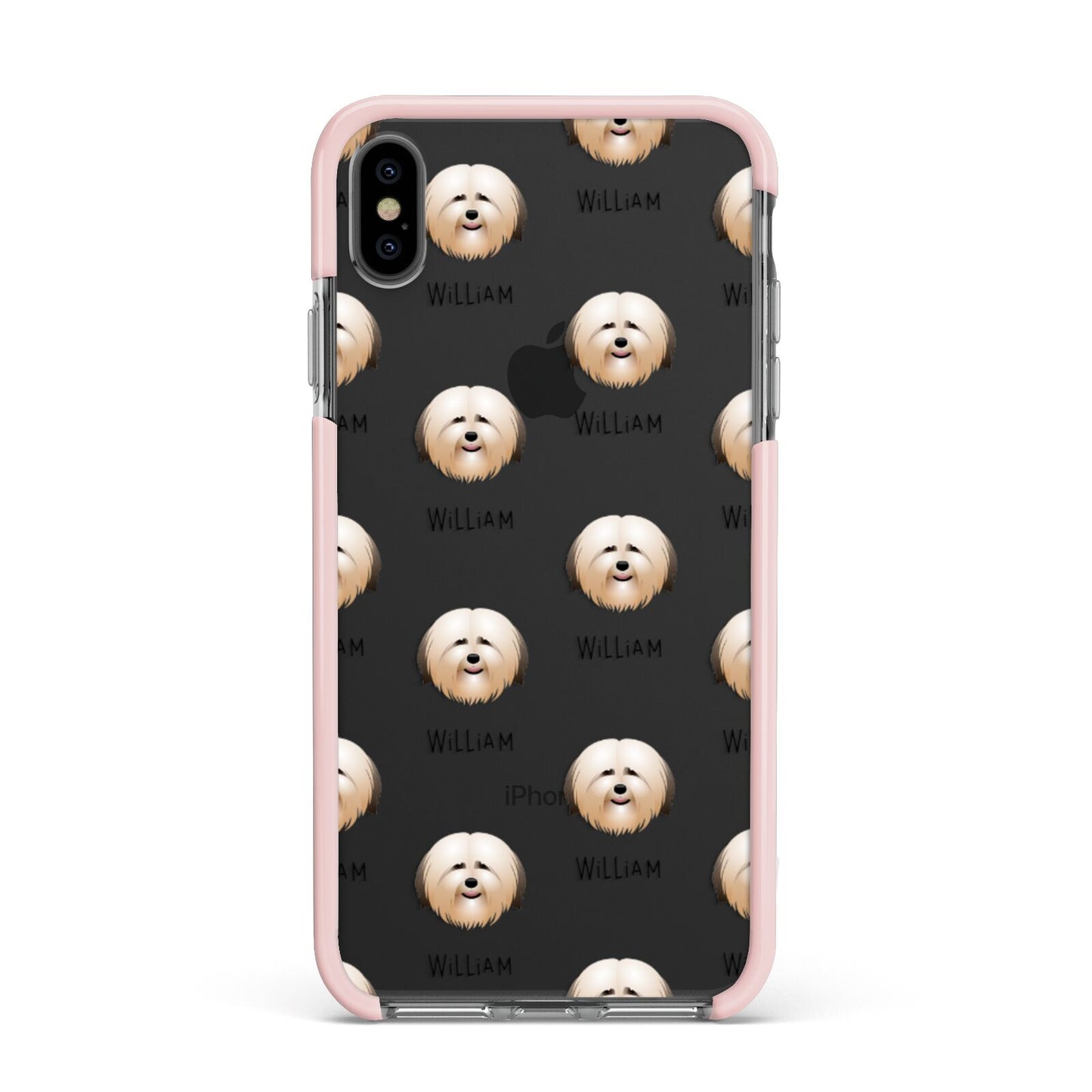 Havanese Icon with Name Apple iPhone Xs Max Impact Case Pink Edge on Black Phone