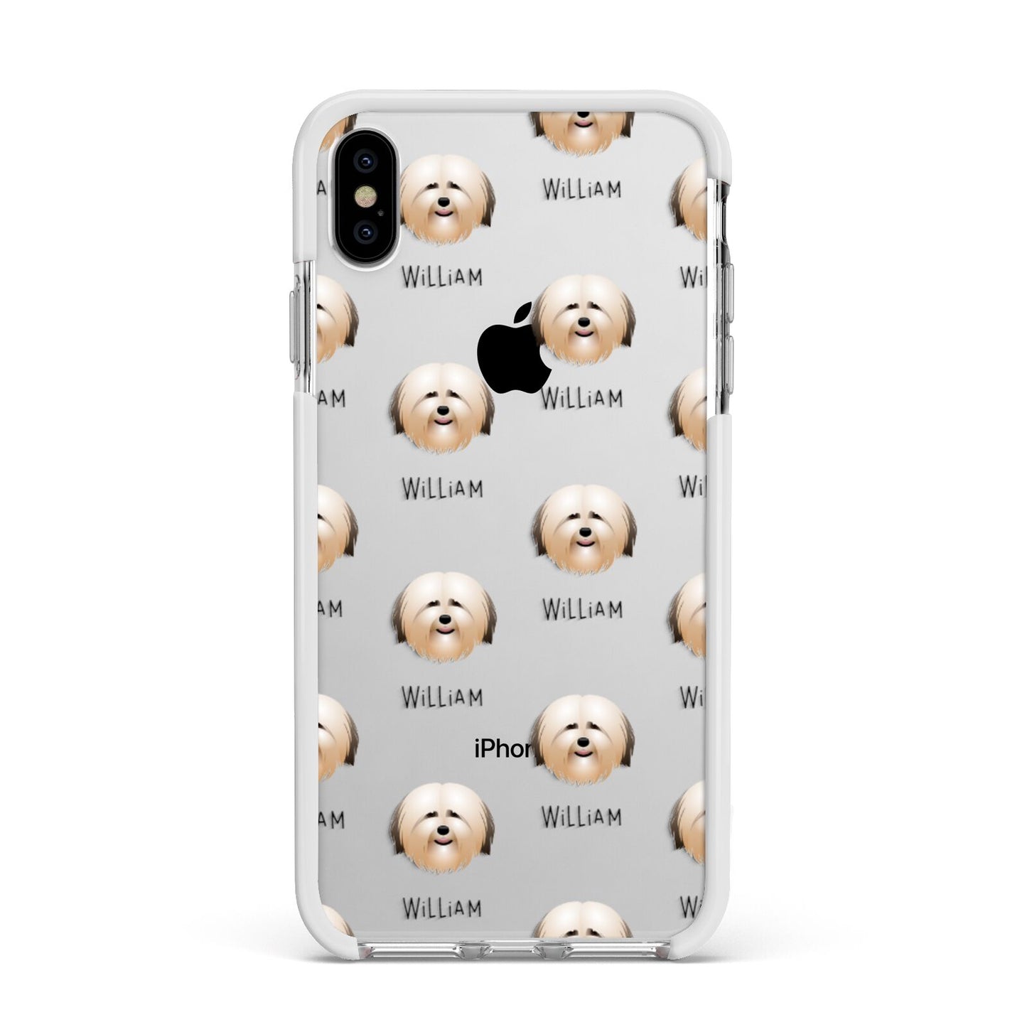 Havanese Icon with Name Apple iPhone Xs Max Impact Case White Edge on Silver Phone
