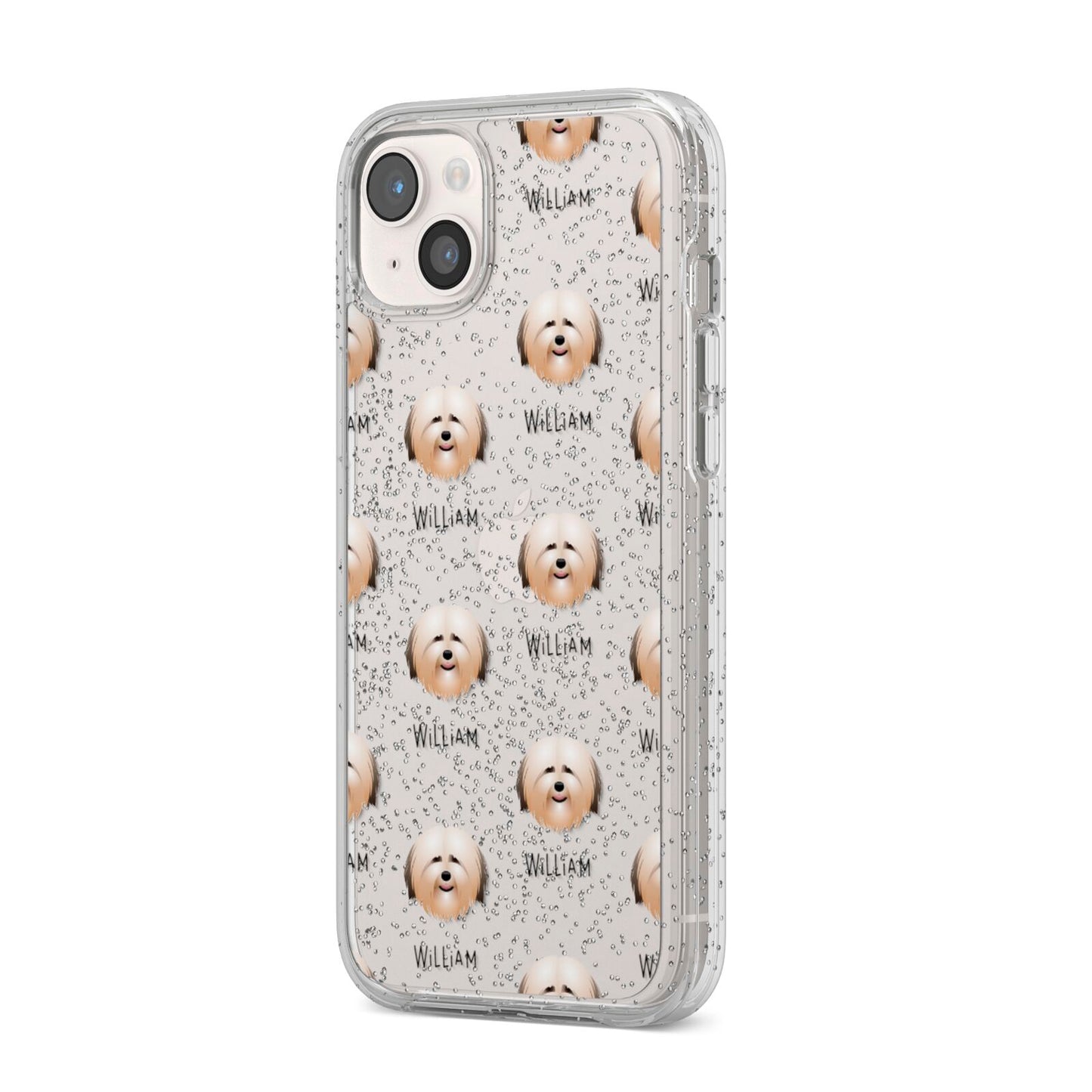Havanese Icon with Name iPhone 14 Plus Glitter Tough Case Starlight Angled Image