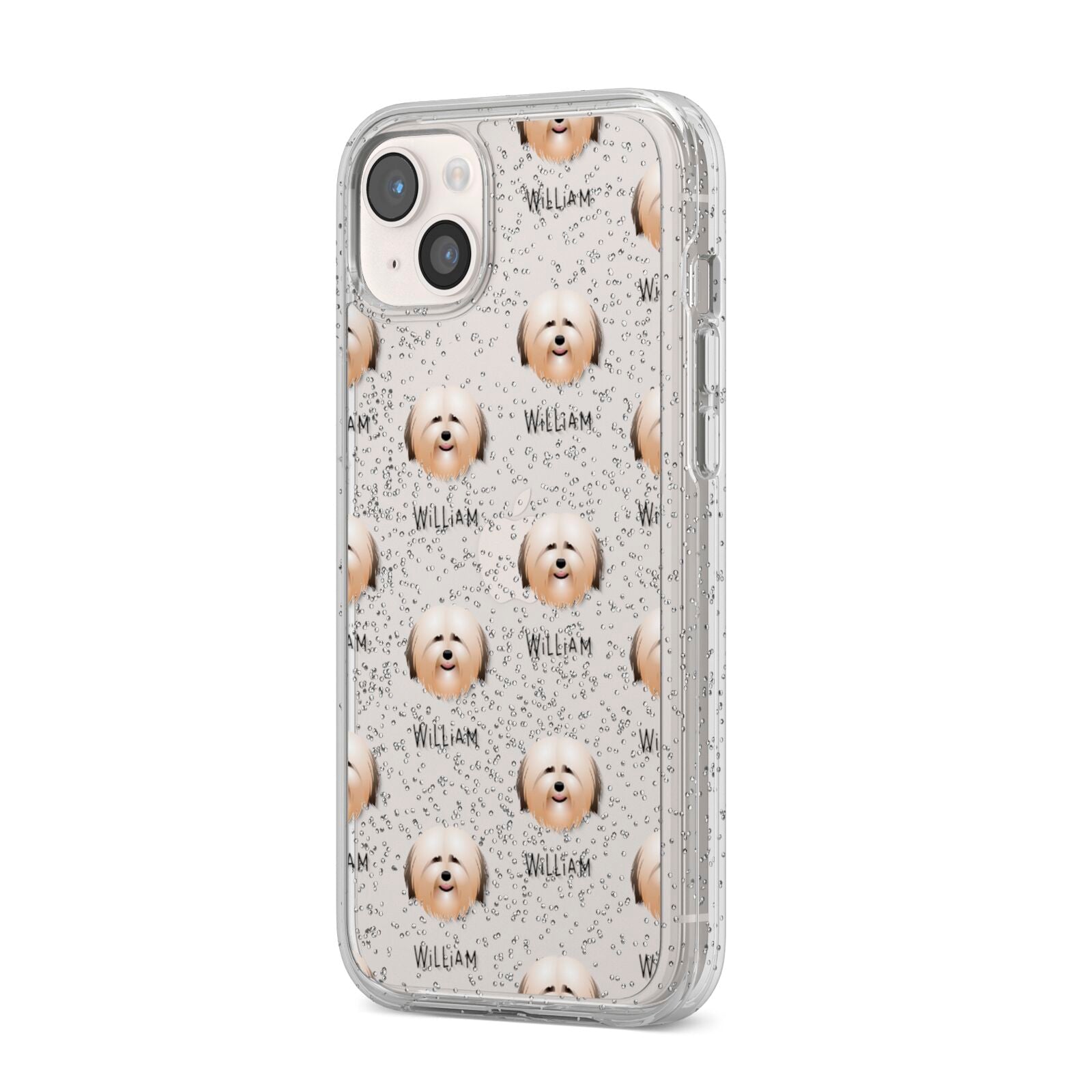 Havanese Icon with Name iPhone 14 Plus Glitter Tough Case Starlight Angled Image