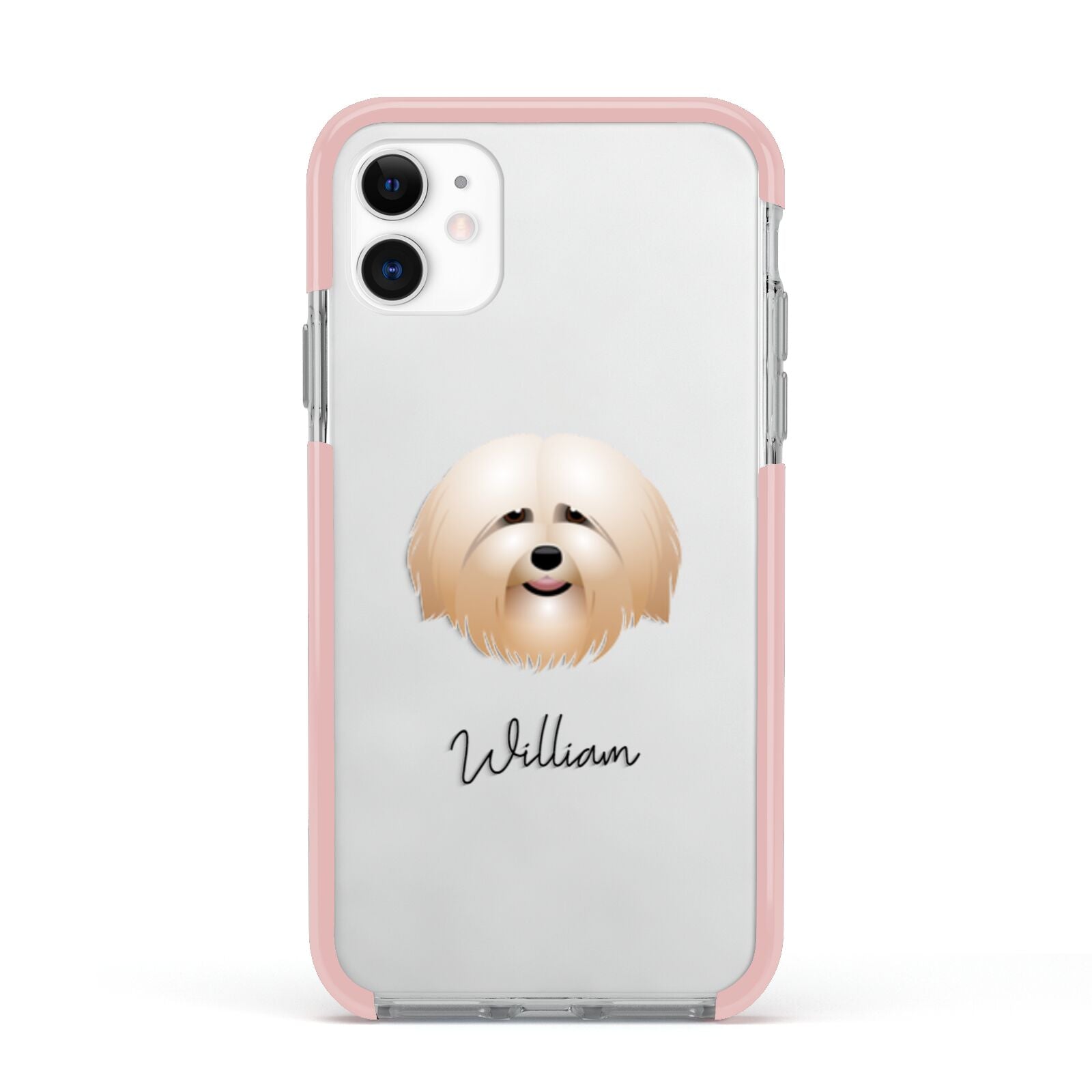 Havanese Personalised Apple iPhone 11 in White with Pink Impact Case