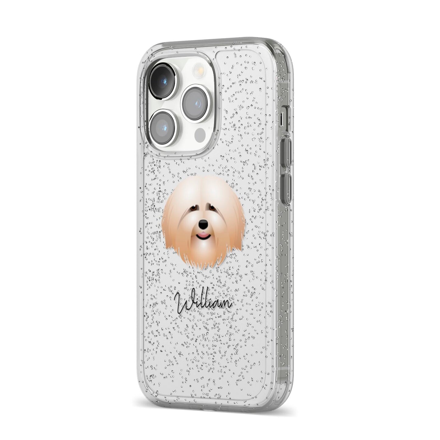 Havanese Personalised iPhone 14 Pro Glitter Tough Case Silver Angled Image