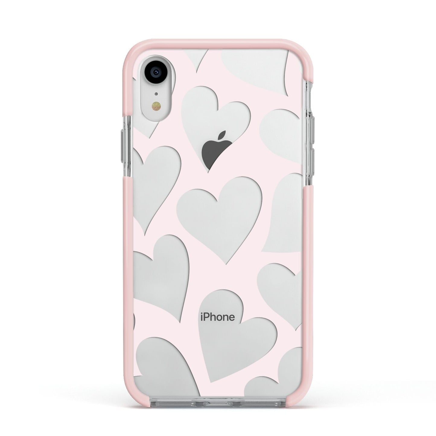 Heart Apple iPhone XR Impact Case Pink Edge on Silver Phone