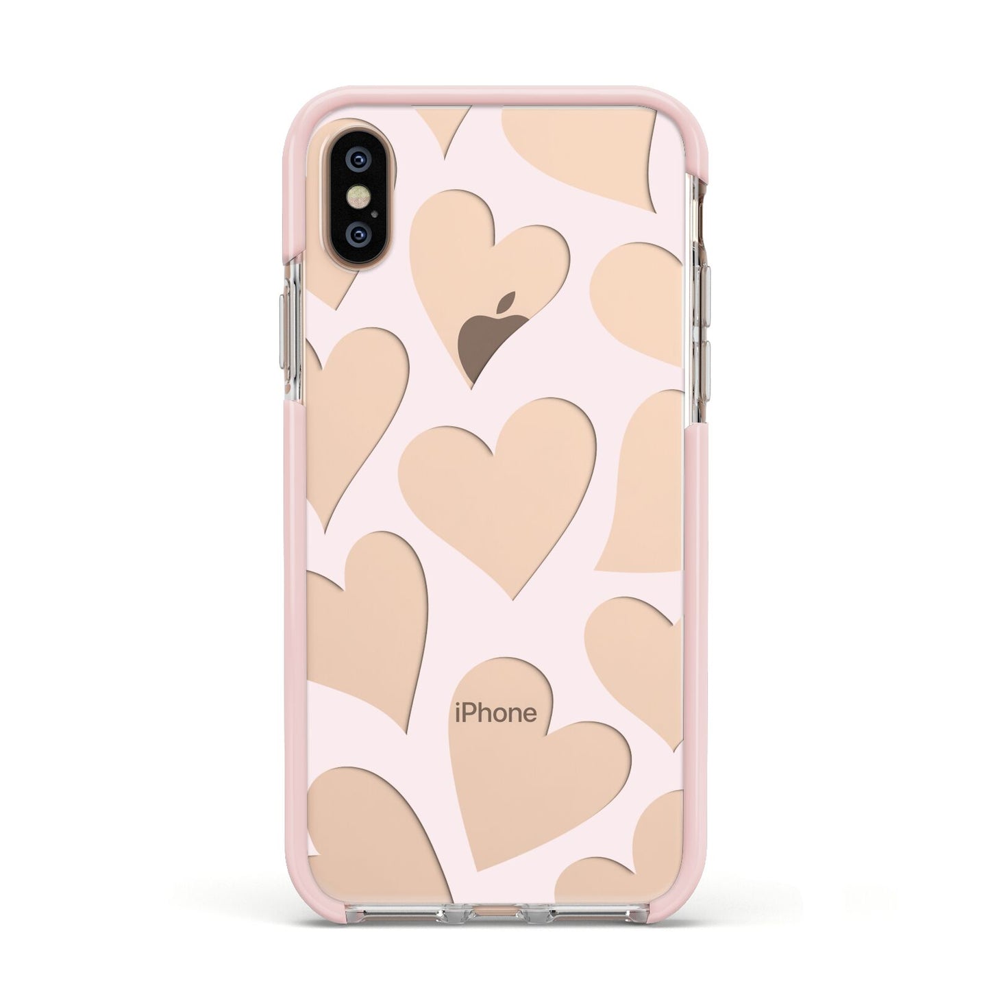 Heart Apple iPhone Xs Impact Case Pink Edge on Gold Phone