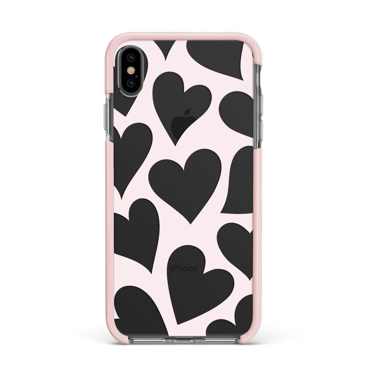 Heart Apple iPhone Xs Max Impact Case Pink Edge on Black Phone