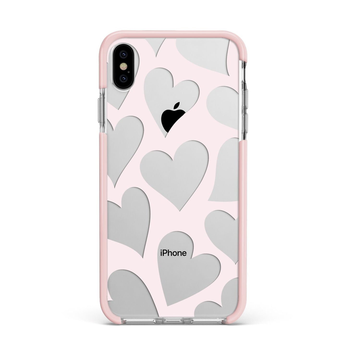 Heart Apple iPhone Xs Max Impact Case Pink Edge on Silver Phone