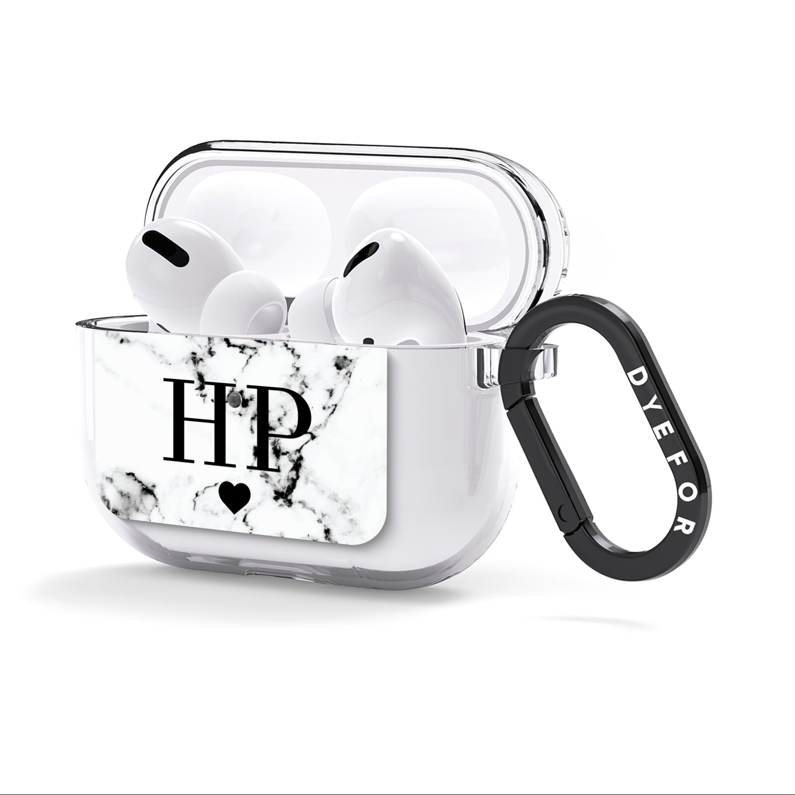 Heart Decal Marble Initials Personalised AirPods Clear Case 3rd Gen Side Image