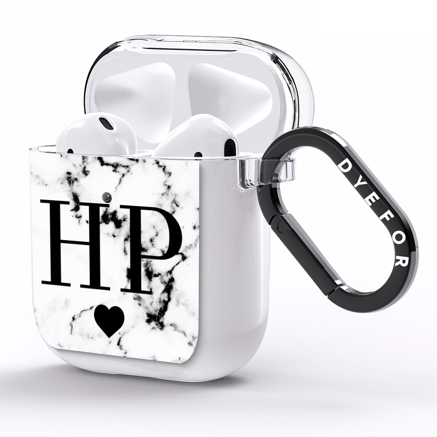 Heart Decal Marble Initials Personalised AirPods Clear Case Side Image