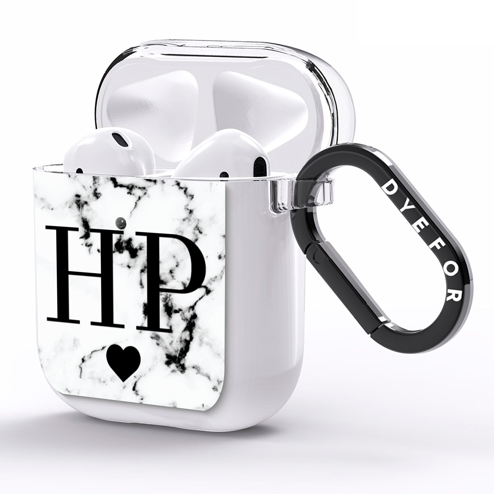Heart Decal Marble Initials Personalised AirPods Clear Case Side Image