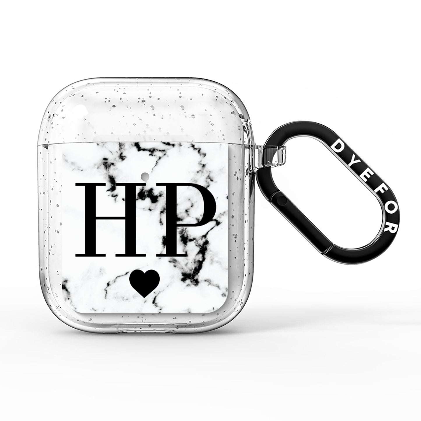 Heart Decal Marble Initials Personalised AirPods Glitter Case