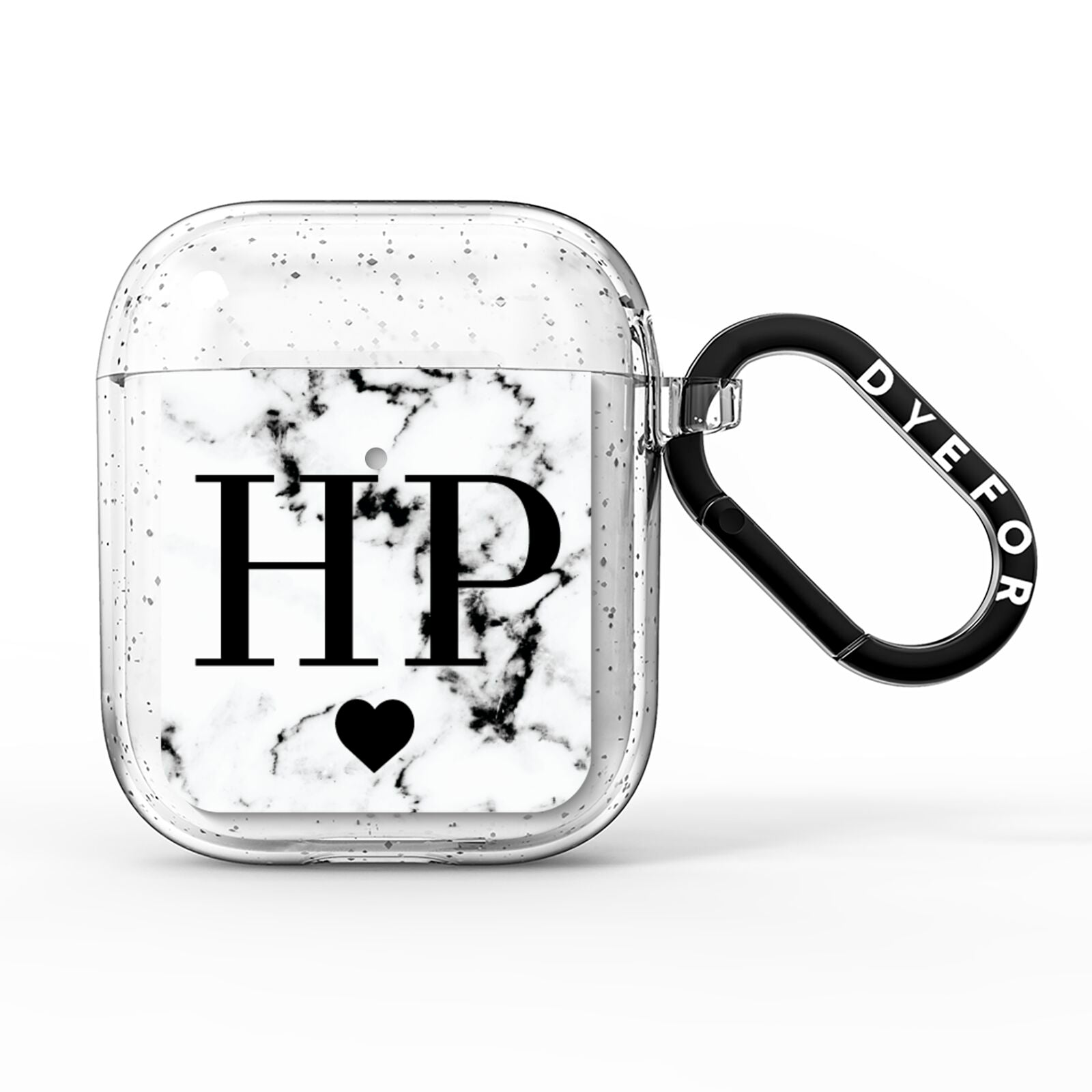 Heart Decal Marble Initials Personalised AirPods Glitter Case