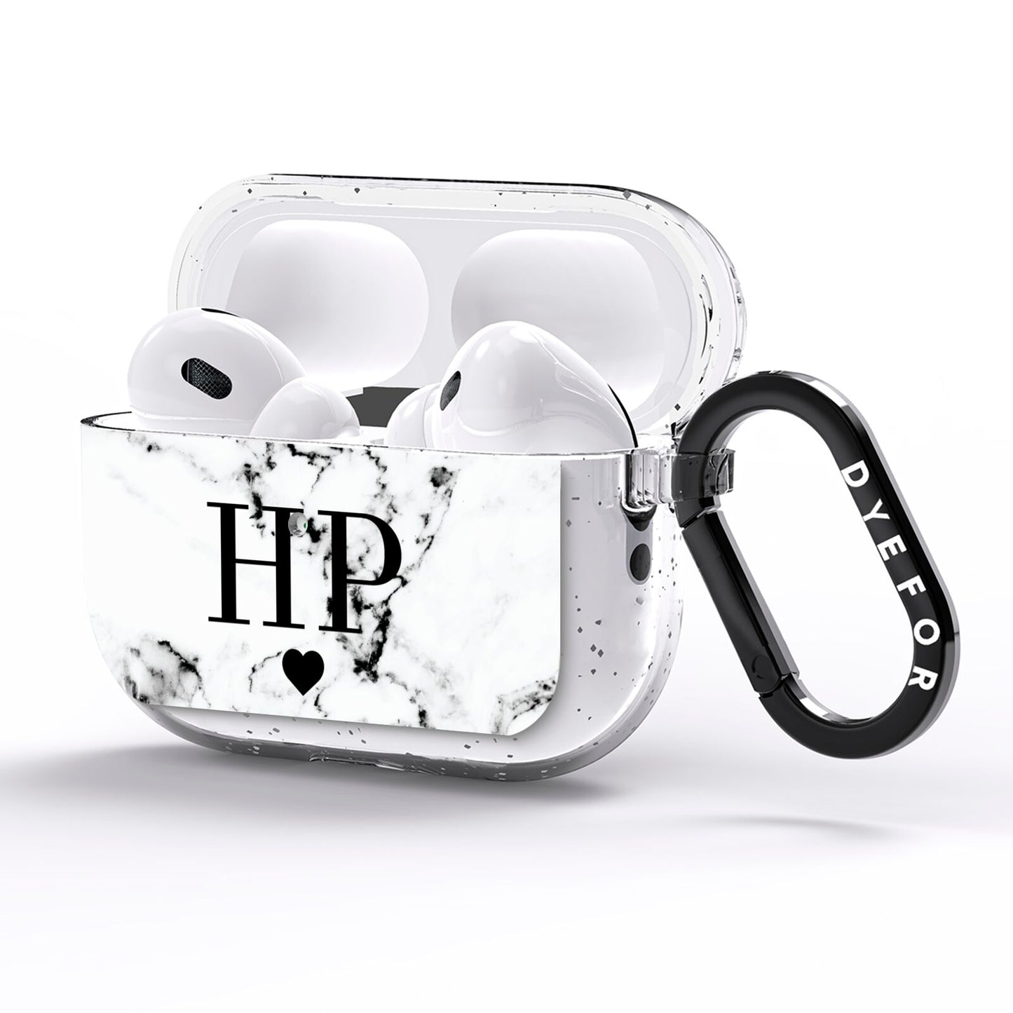 Heart Decal Marble Initials Personalised AirPods Pro Glitter Case Side Image