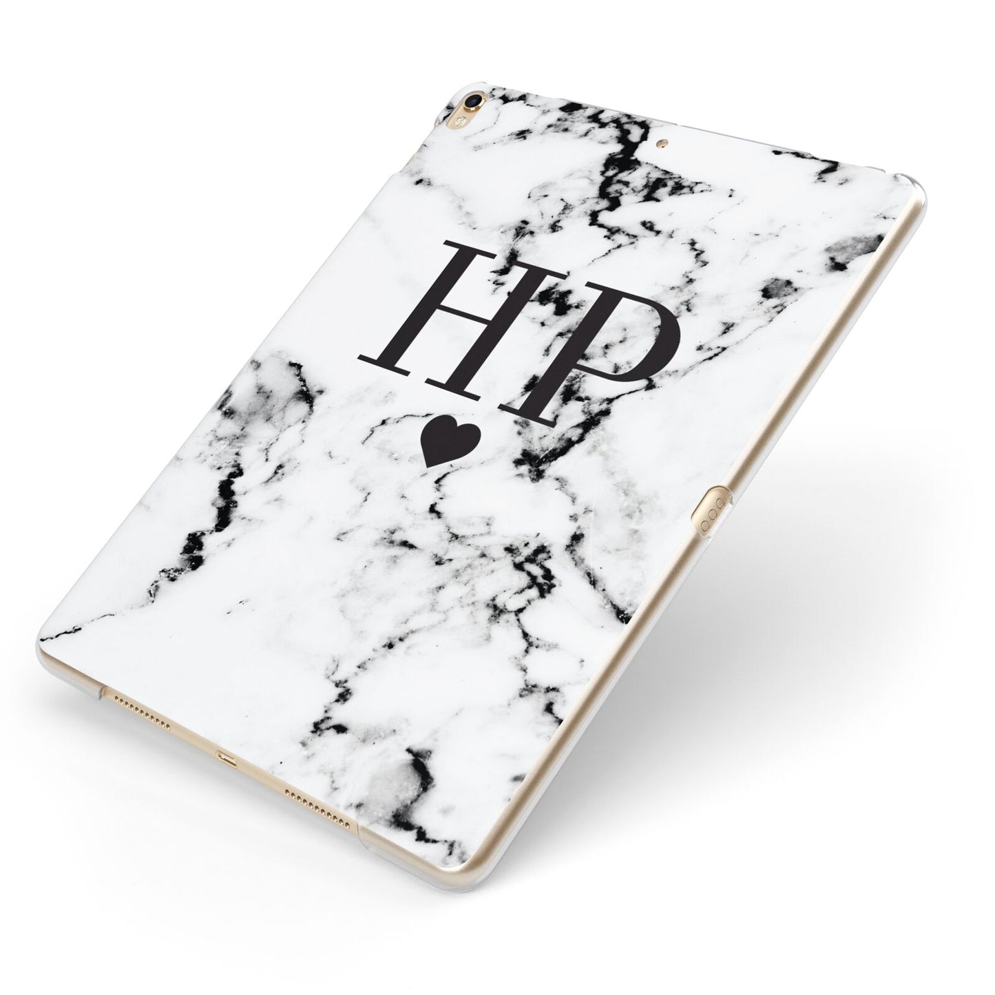 Heart Decal Marble Initials Personalised Apple iPad Case on Gold iPad Side View
