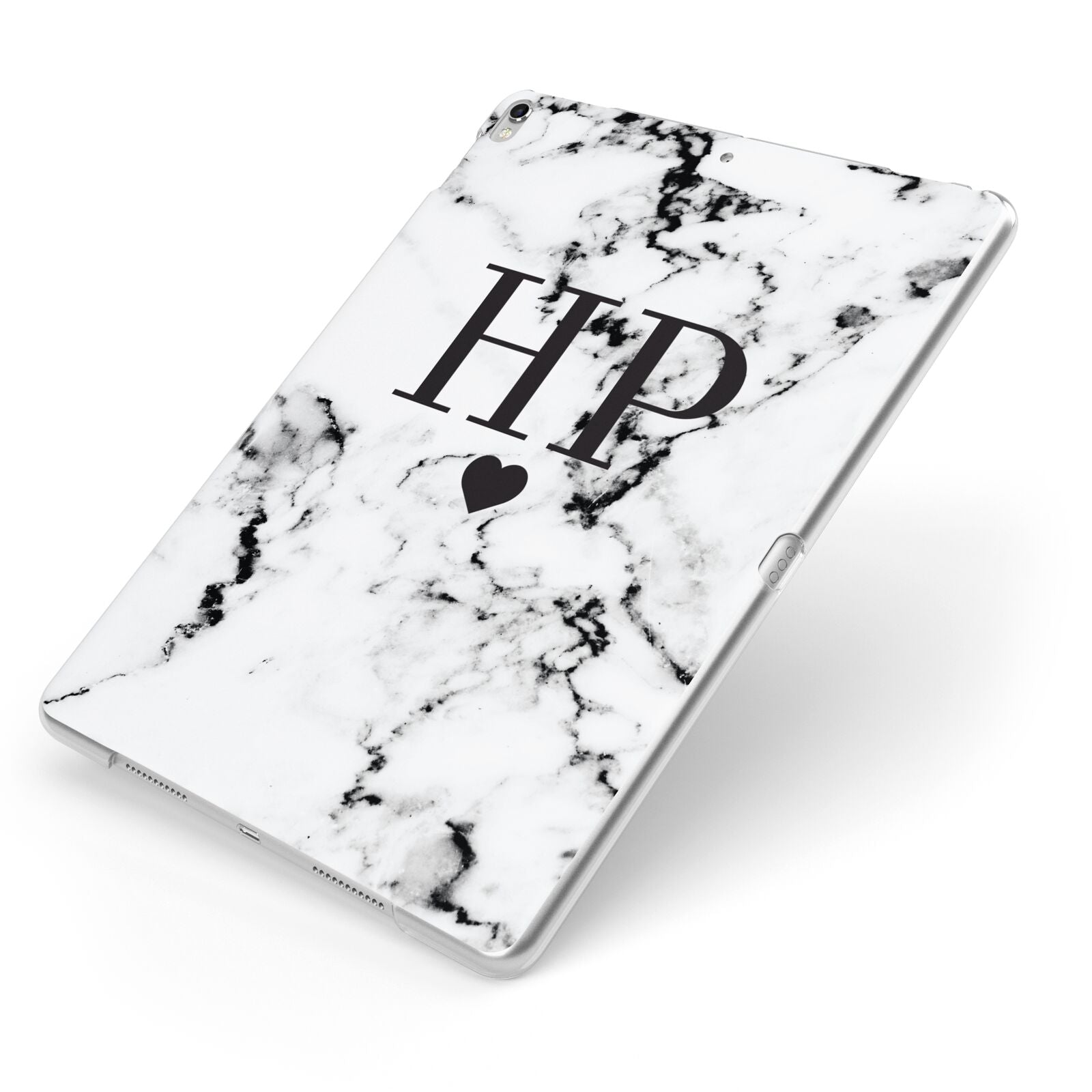 Heart Decal Marble Initials Personalised Apple iPad Case on Silver iPad Side View